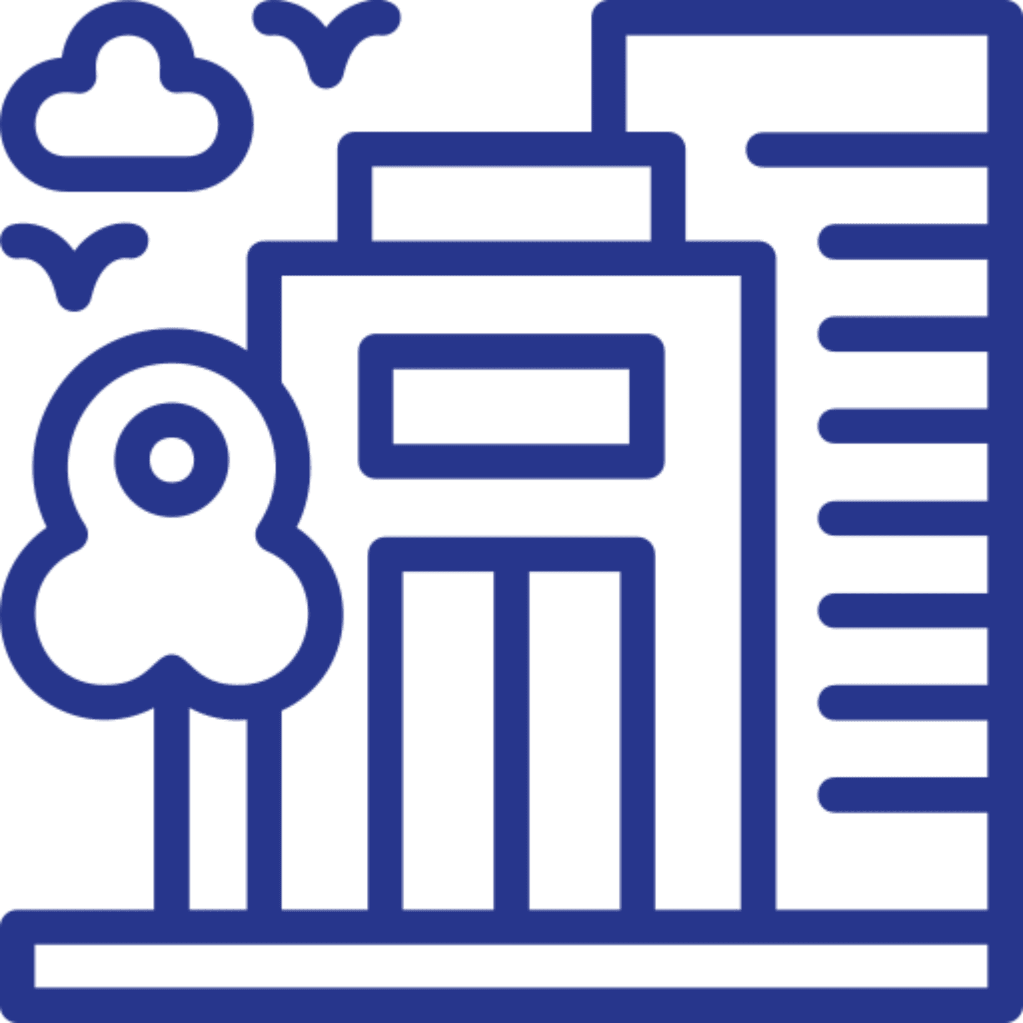 Blue icon featuring a video camera and chat bubbles.