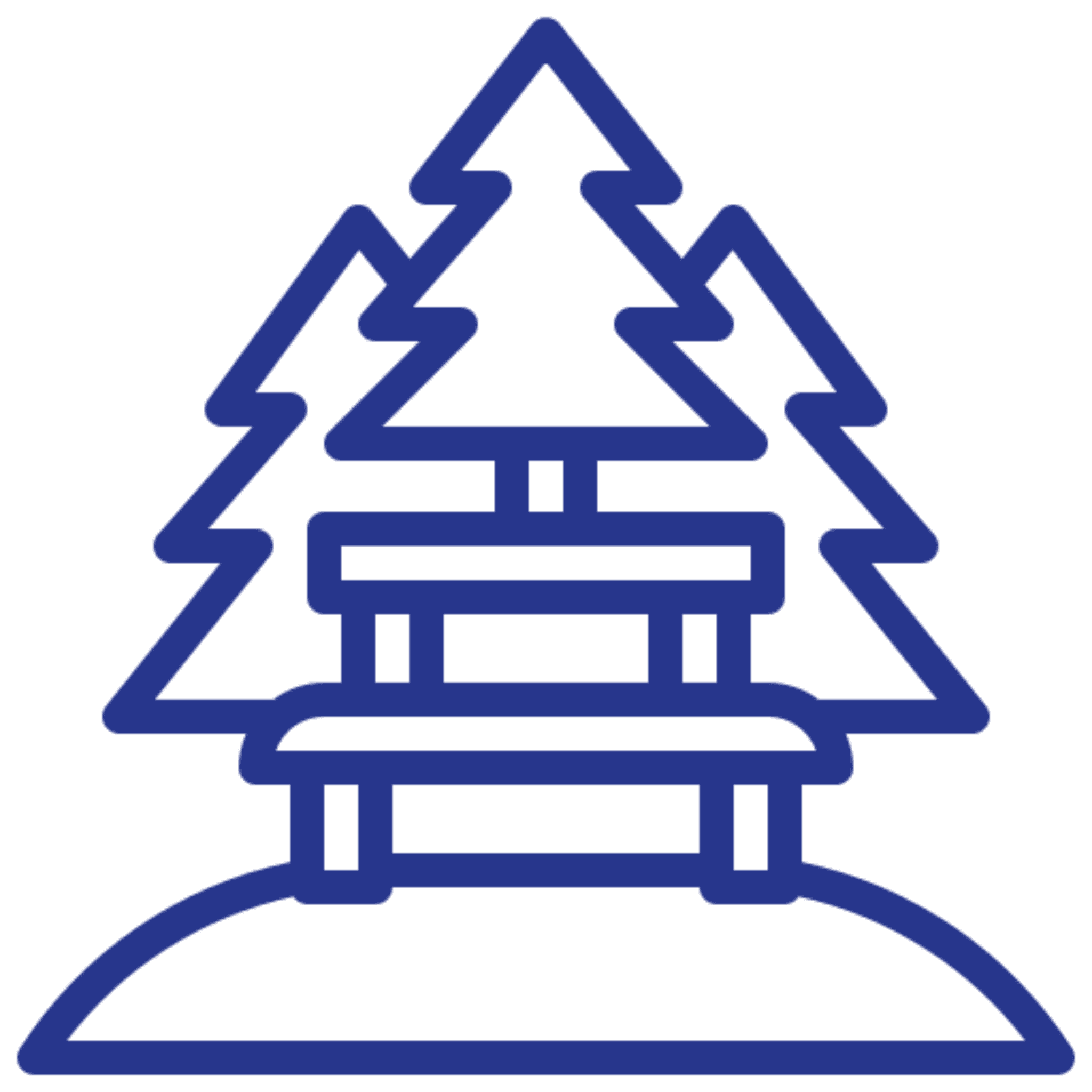 Blue icon of a house with a chimney and triangular roof.